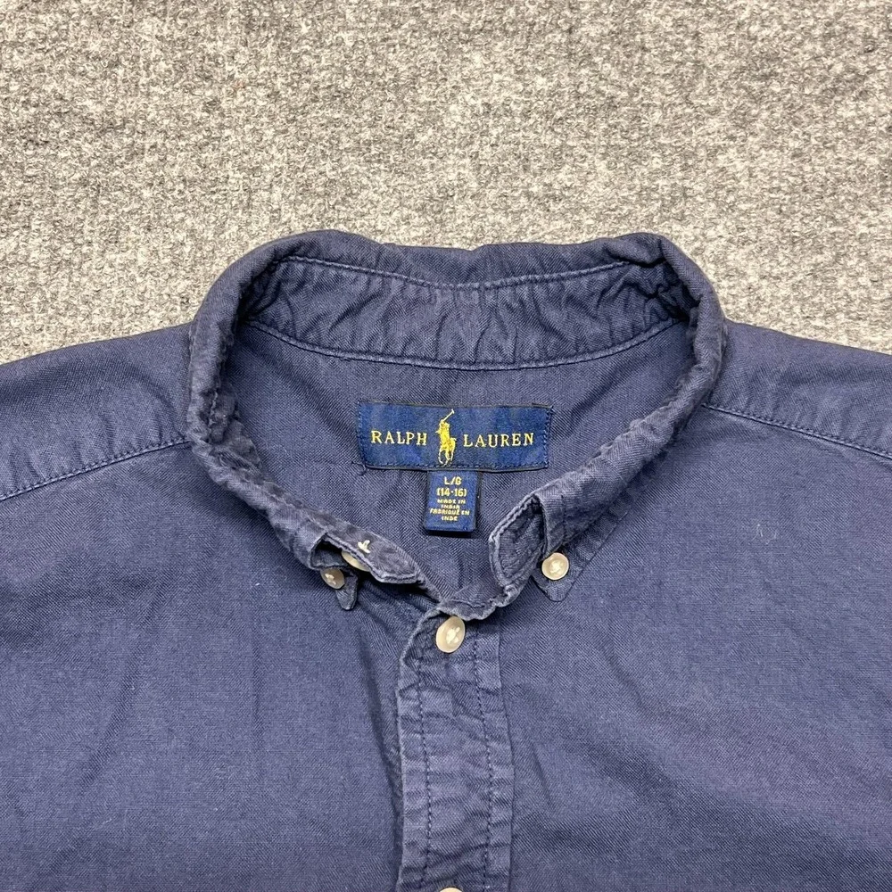 Ralph Lauren Shirt Boys Large 14-16 Blue Button Down Long Sleeve Cotton Casual